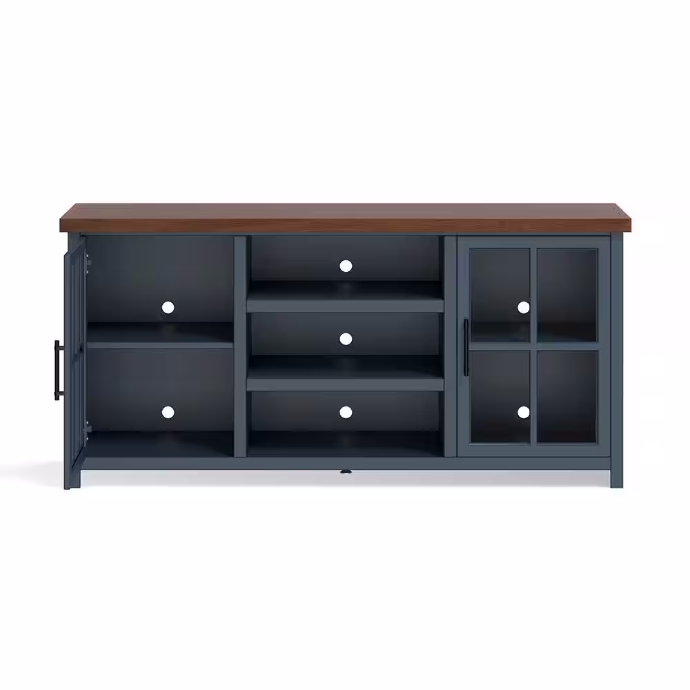 None 66 in. Fully Assembled Blue and Whiskey TV Stand, Fits TV's up to 75 in.