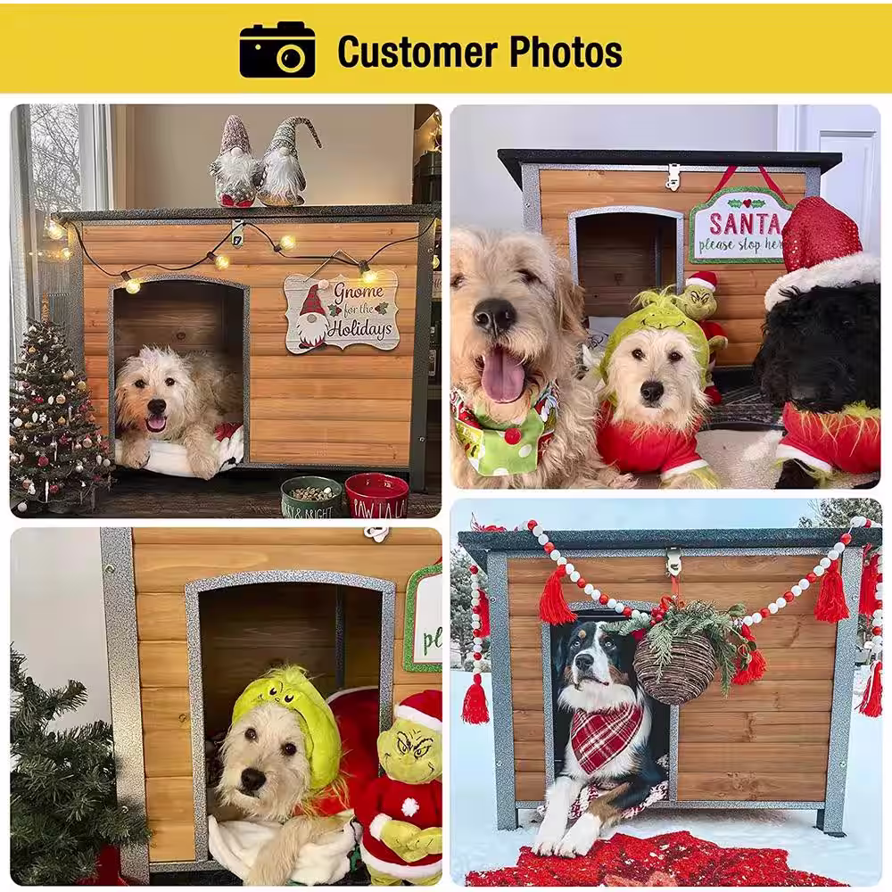 None Wooden Heavy-Duty Dog Crates House with Strong Iron Frame, Large Size, Brown