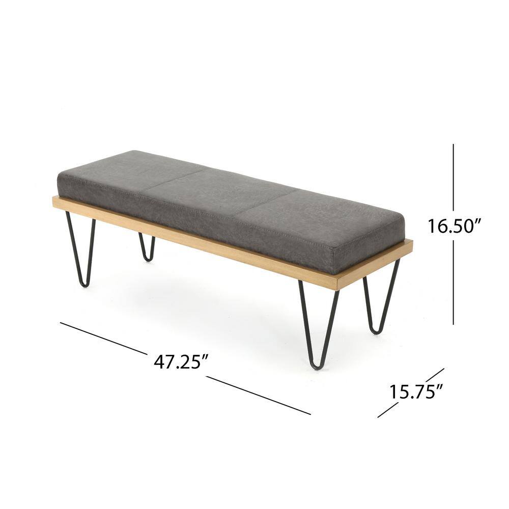 None Elisha Slate Upholstered Bench