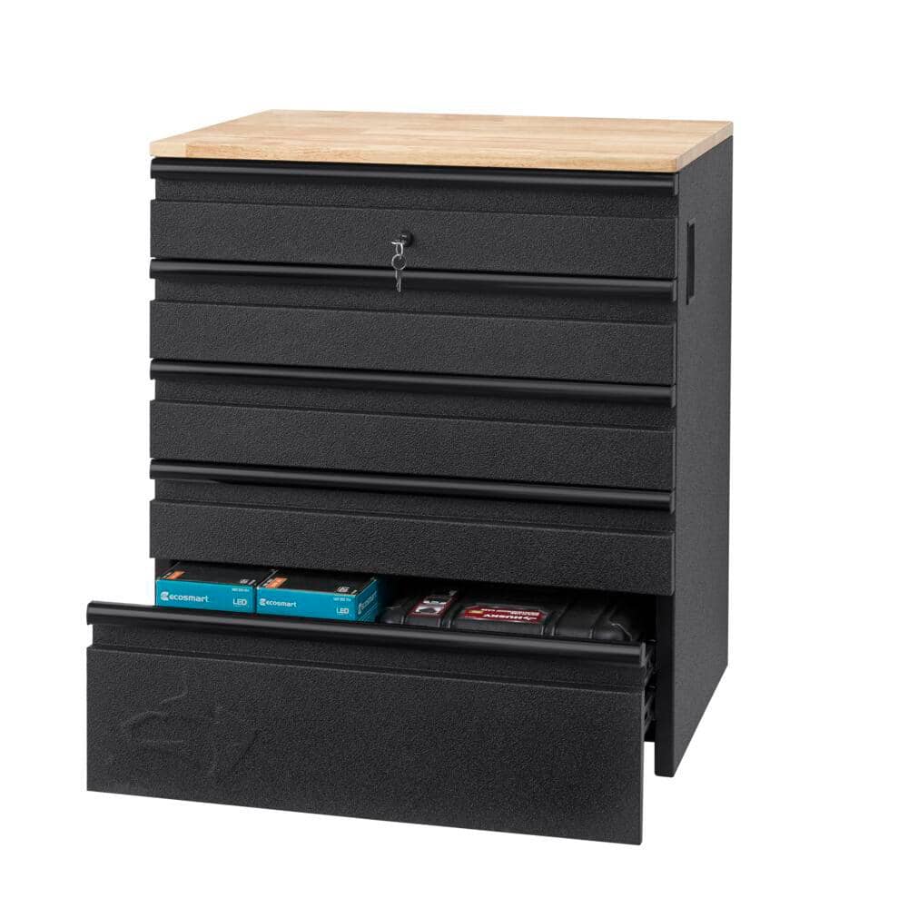 Husky Pro Duty Welded 18-Gauge Steel 5-Drawer Garage Base Cabinet in Black LINE-X Coating (28 in. W x 36 in. H x 21.5 in. D)
