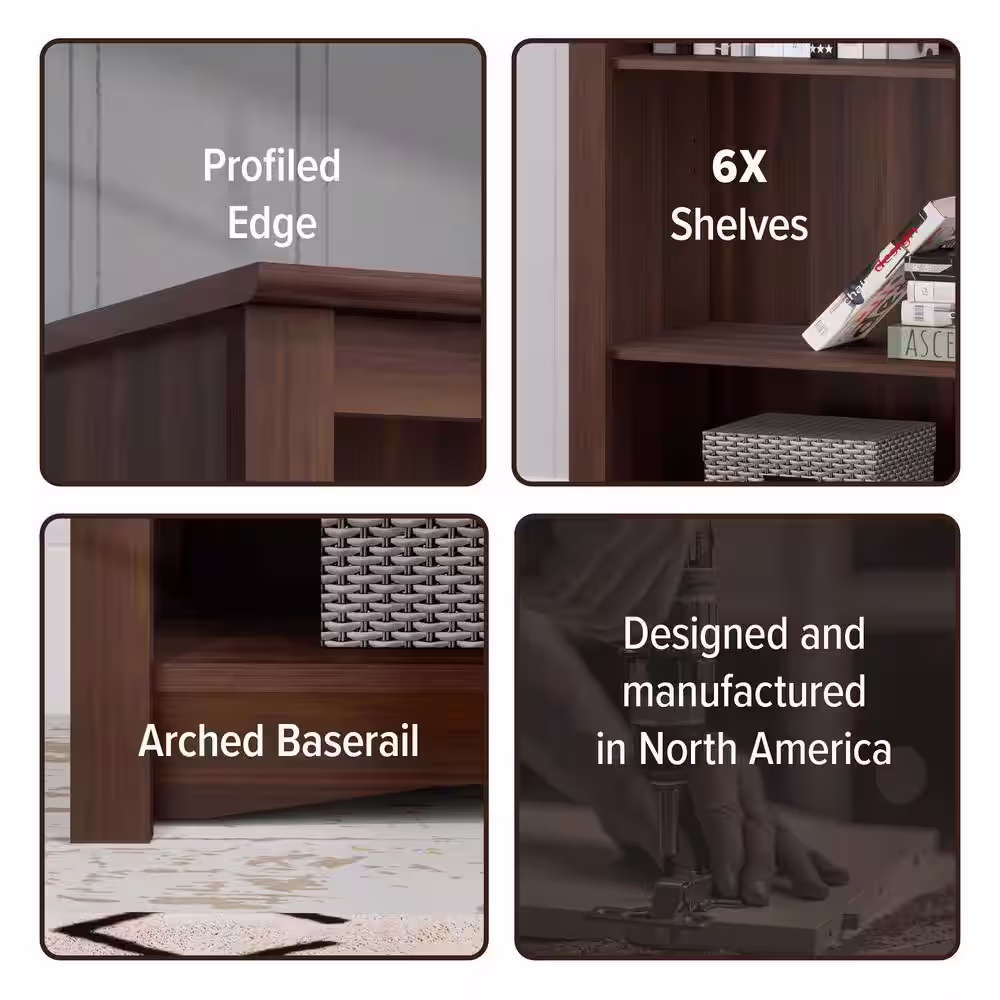 Prepac 77 in. Espresso Wood 6-shelf Standard Bookcase with Adjustable Shelves