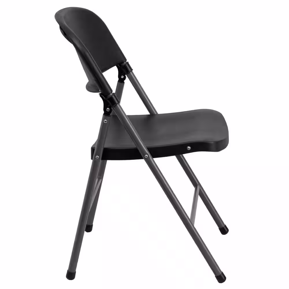 Flash Furniture Hercules Series 330 lb. Capacity Black Plastic Folding Chair with Charcoal Frame