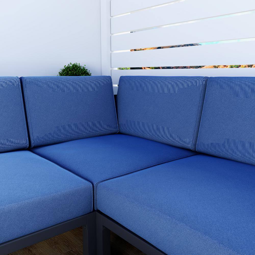 TOP HOME SPACE 6-Piece Metal Patio Conversation Set with Blue Cushions