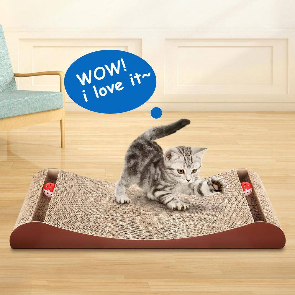 None Cat Scratcher Cardboard Lounge Bed with Bell Ball Toy