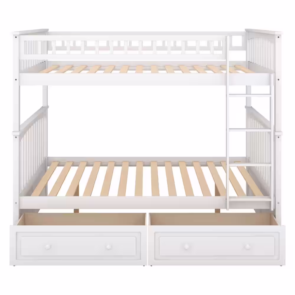 Harper & Bright Designs White Full Over Full Wood Bunk Bed with 2-Drawers
