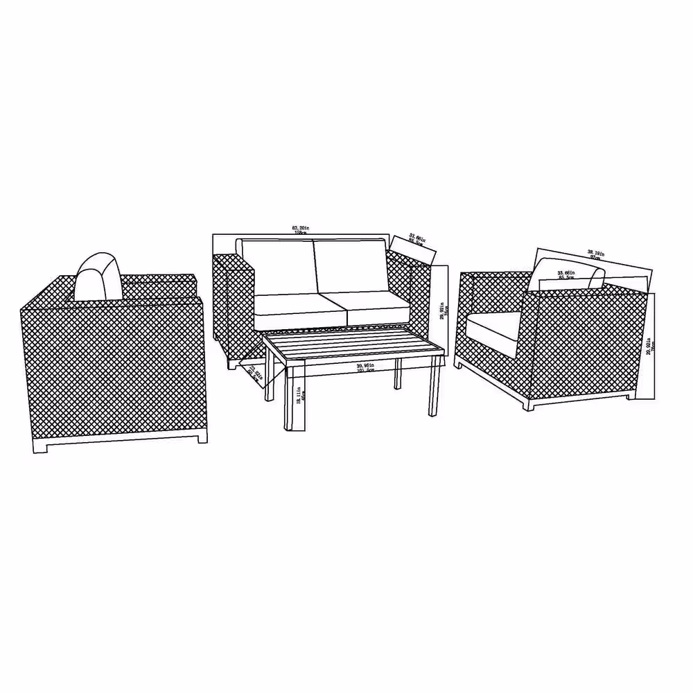 Hampton Bay Fernlake 4-Piece Brown Wicker Patio Conversation Set with CushionGuard Midnight Cushions