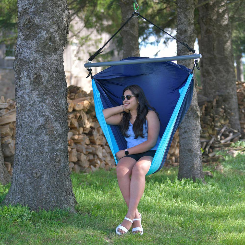 Vivere Parachute 4 ft. Portable Chair Hammock in Navy and Turquoise