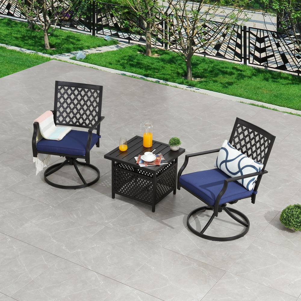 Patio Festival 3-Piece Metal Patio Conversation Set with Blue Cushions