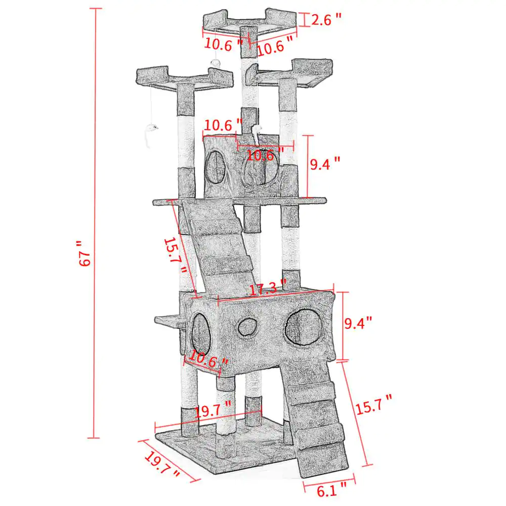 COZIWOW 67 in. H Multi-Level Cat Tree Gray Kitten Condo
