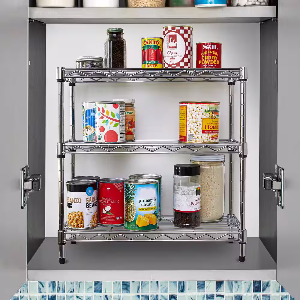 Seville Classics 17.5 in. W 3-Tier Steel Wire Shelving Unit in Silver