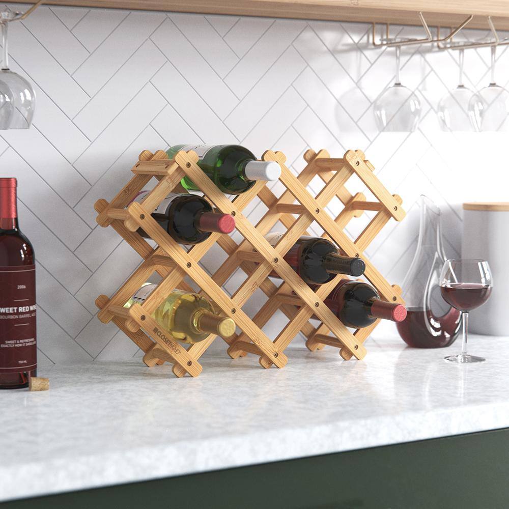 ClosetMaid 8-Bottle Bamboo Wine Rack Foldable Tabletop Shelving Unit