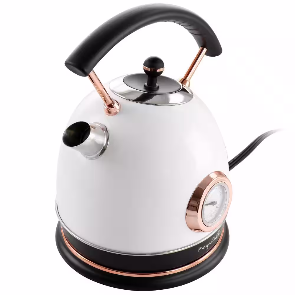 MegaChef 1.8 l 7.6-Cups in White Half Circle Electric Tea Kettle With Thermostat