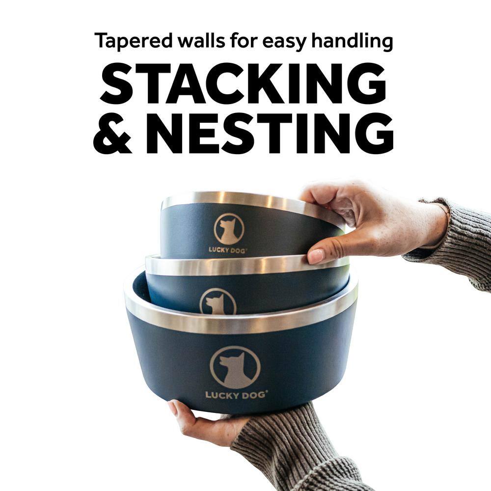 Lucky Dog INDULGE 64 oz. 8 Cup Double Wall Stainless Steel Dog Bowl To Non Slip To Lifetime Warranty in Black