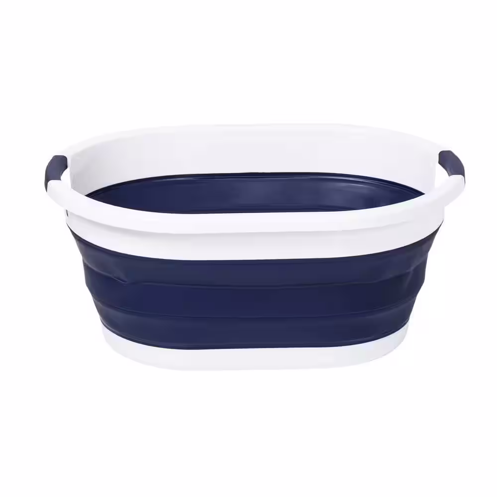 Honey-Can-Do Navy Blue/White Collapsible Rubber Laundry Baskets (Set of 2)