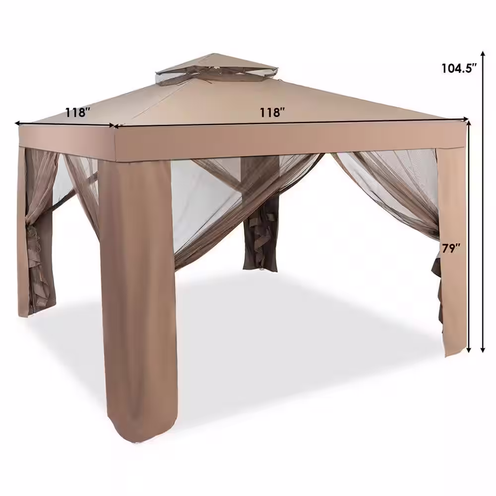ANGELES HOME 9.8 ft. x 9.8 ft. Brown Metal Frame Gazebo Canopy with Mosquito Mesh