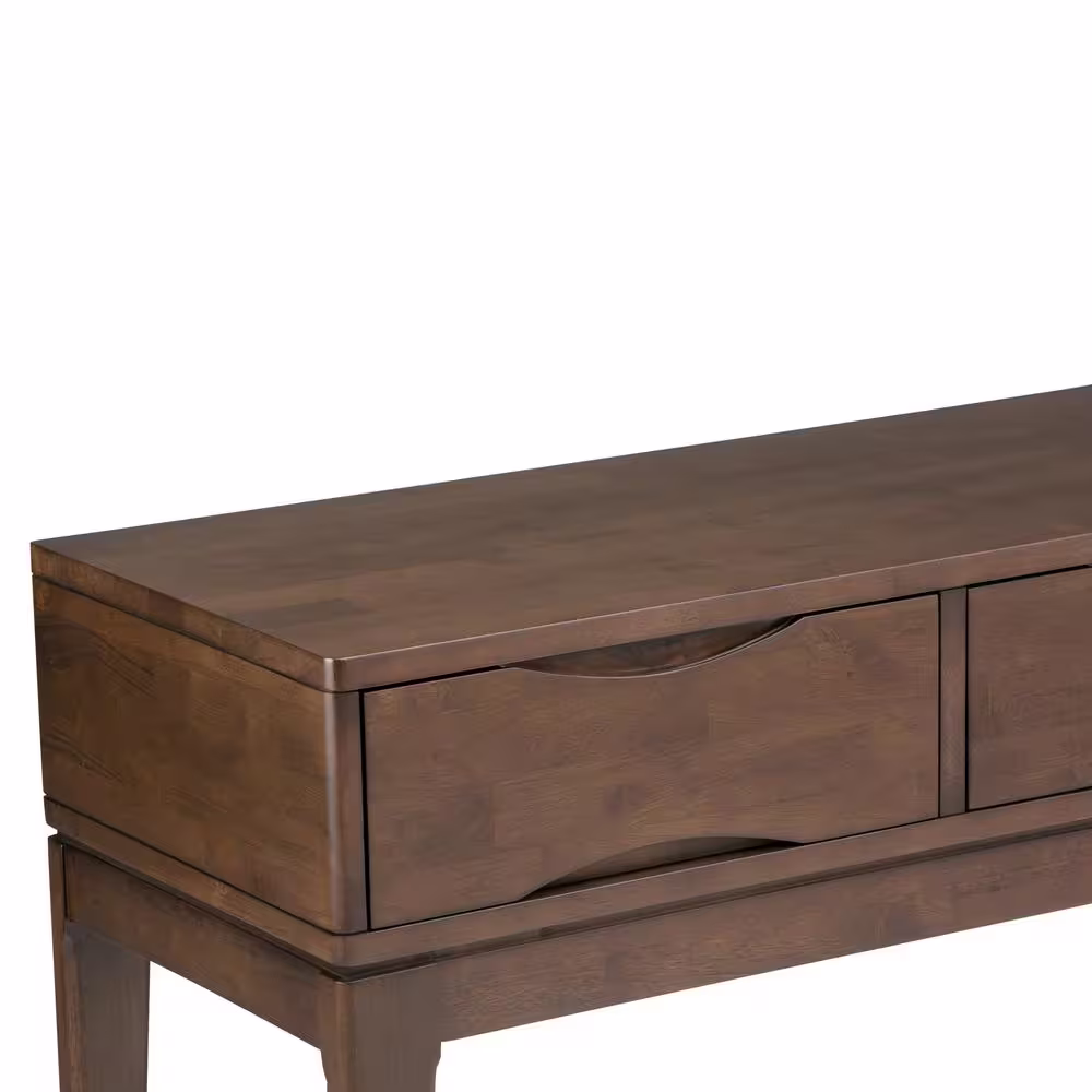Simpli Home Harper Solid Hardwood 54 in. Wide Mid-Century Modern Console Sofa Table in Walnut Brown
