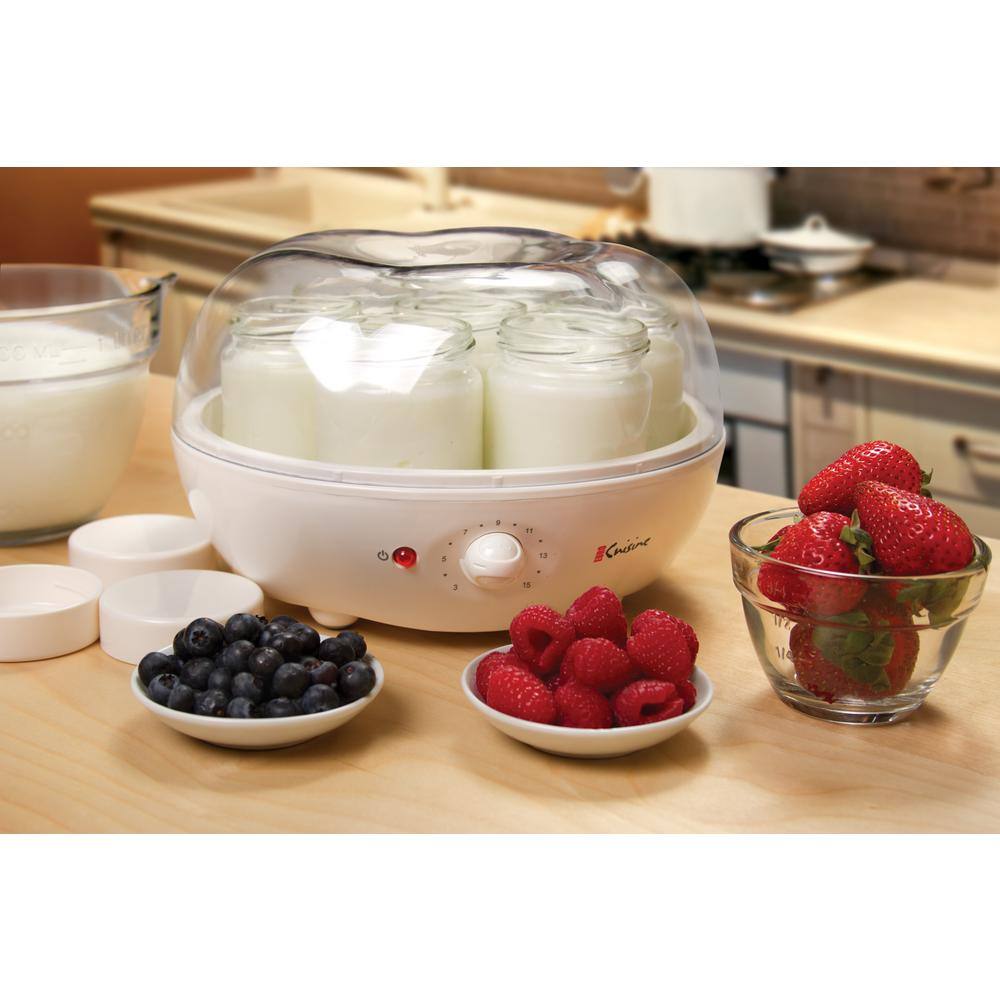 Euro Cuisine 1.31 Qt. 7-Jar White Yogurt Maker with Built-In Timer