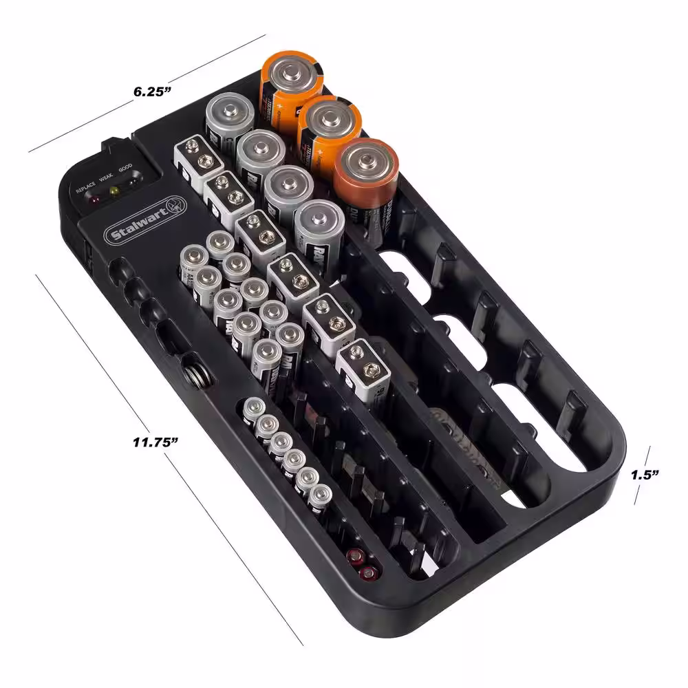 Stalwart 0 Gal. Capacity Battery Organizer Storage Case with Removable Volt Tester (70-Piece)