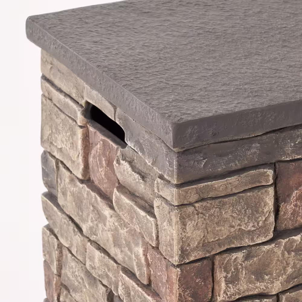 Noble House Chesney 16.25 in. x 19.75 in. Round Concrete Propane Fire Pit in Mixed Brown with Tank Holder