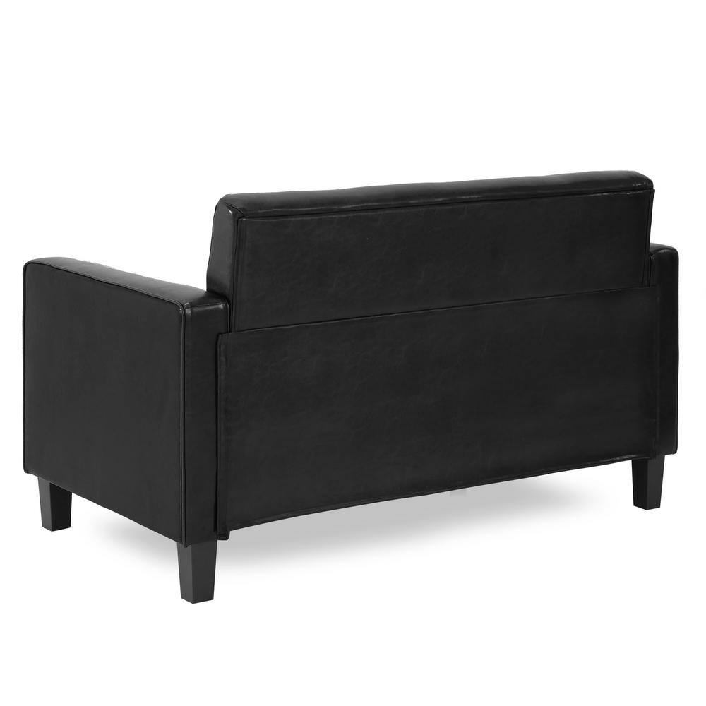 Furinno Brive 54.1 in. Black Tufted Faux Leather 2-Seater Loveseat with Square Arms