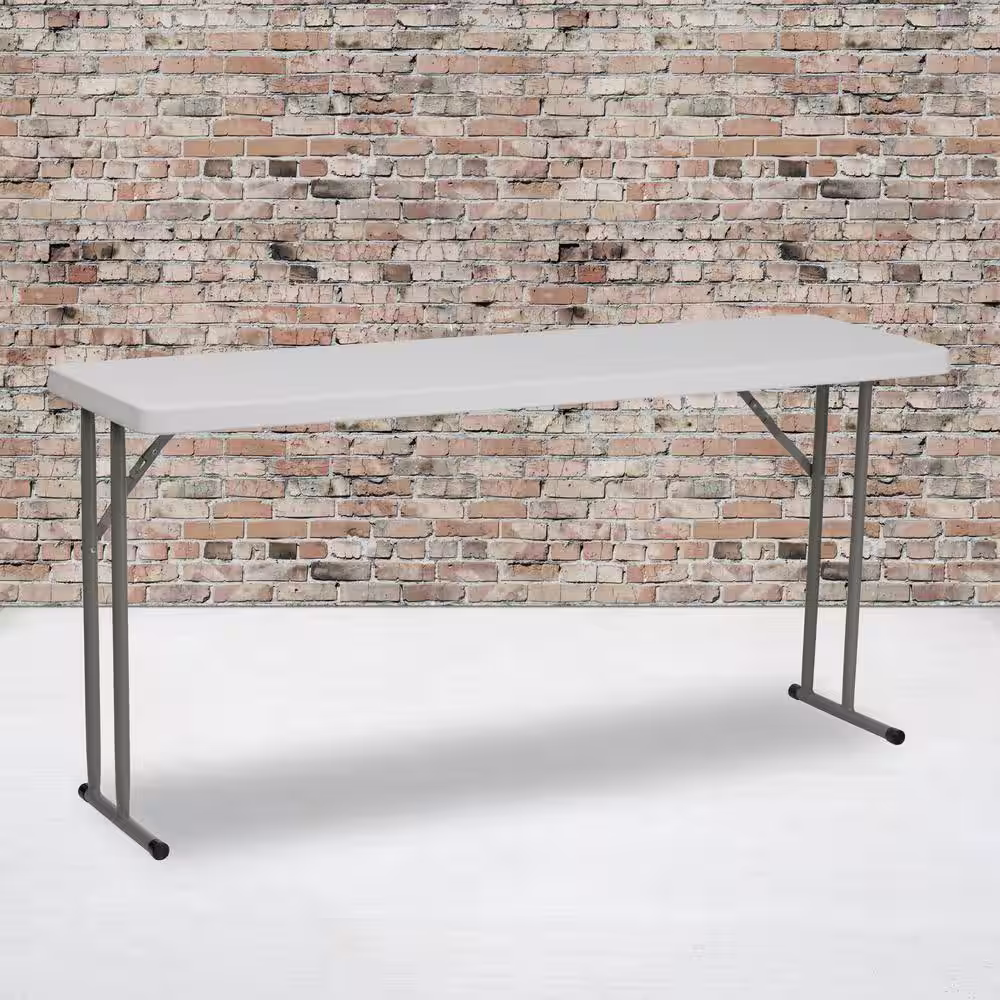 Carnegy Avenue 60 in. Granite White Plastic Tabletop Metal Frame Folding Table
