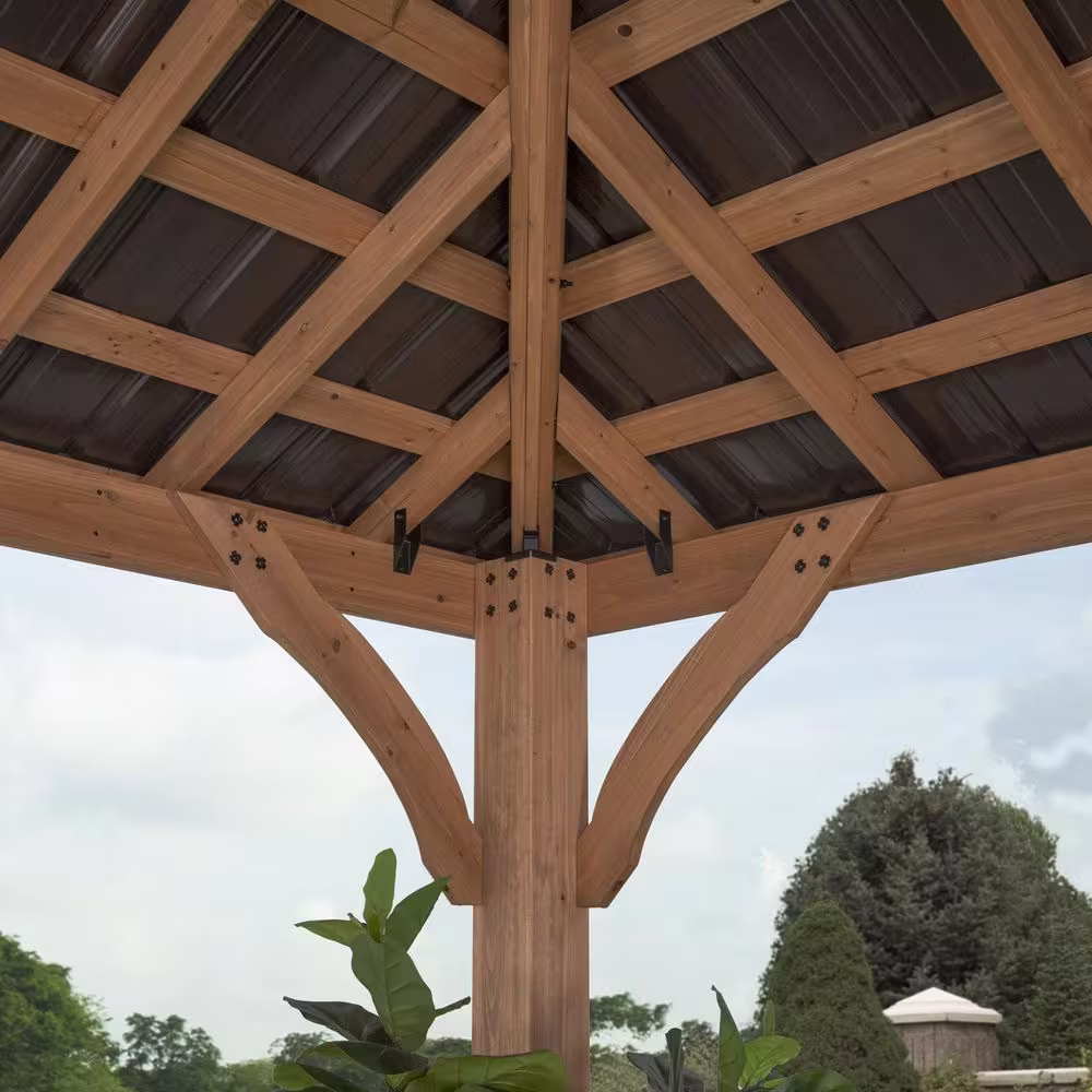 Backyard Discovery Barrington 12 ft. x 10 ft. Brown Gazebo Hard Top Steel Hip Roof Gazebo