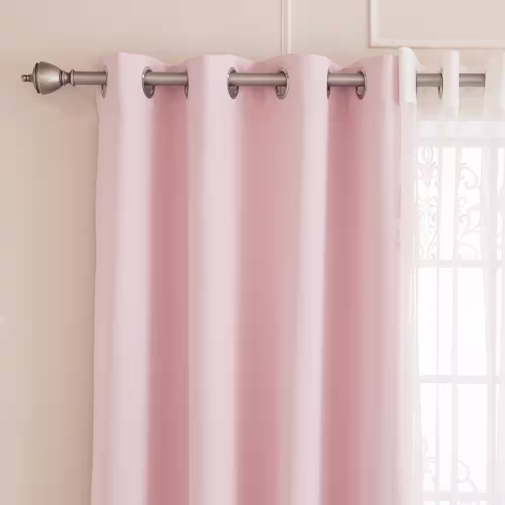 Best Home Fashion Light Pink Solid Grommet Sheer Curtain - 52 in. W x 84 in. L (Set of 2)