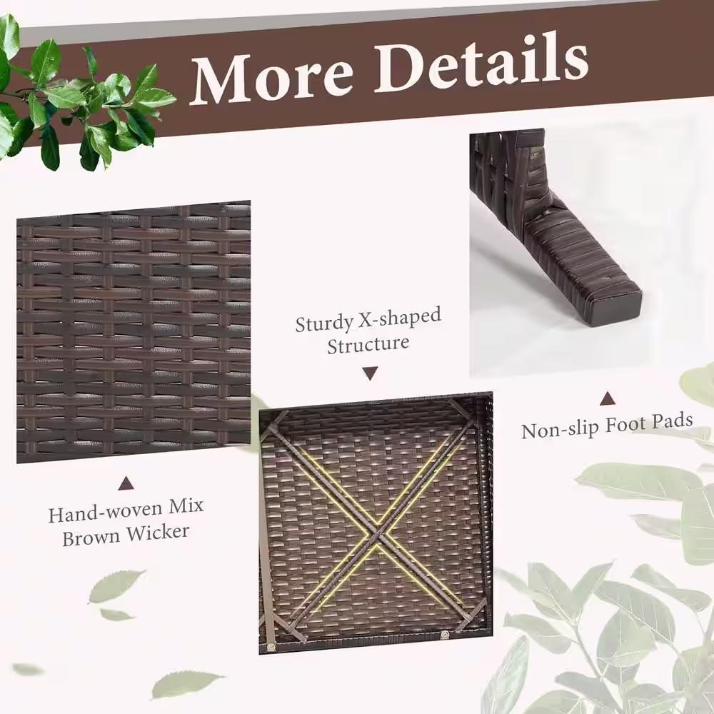 Costway 2-Piece Rattan Wicker Patio Conversation Love-seat Coffee Table Set Cushioned Bench Garden Deck