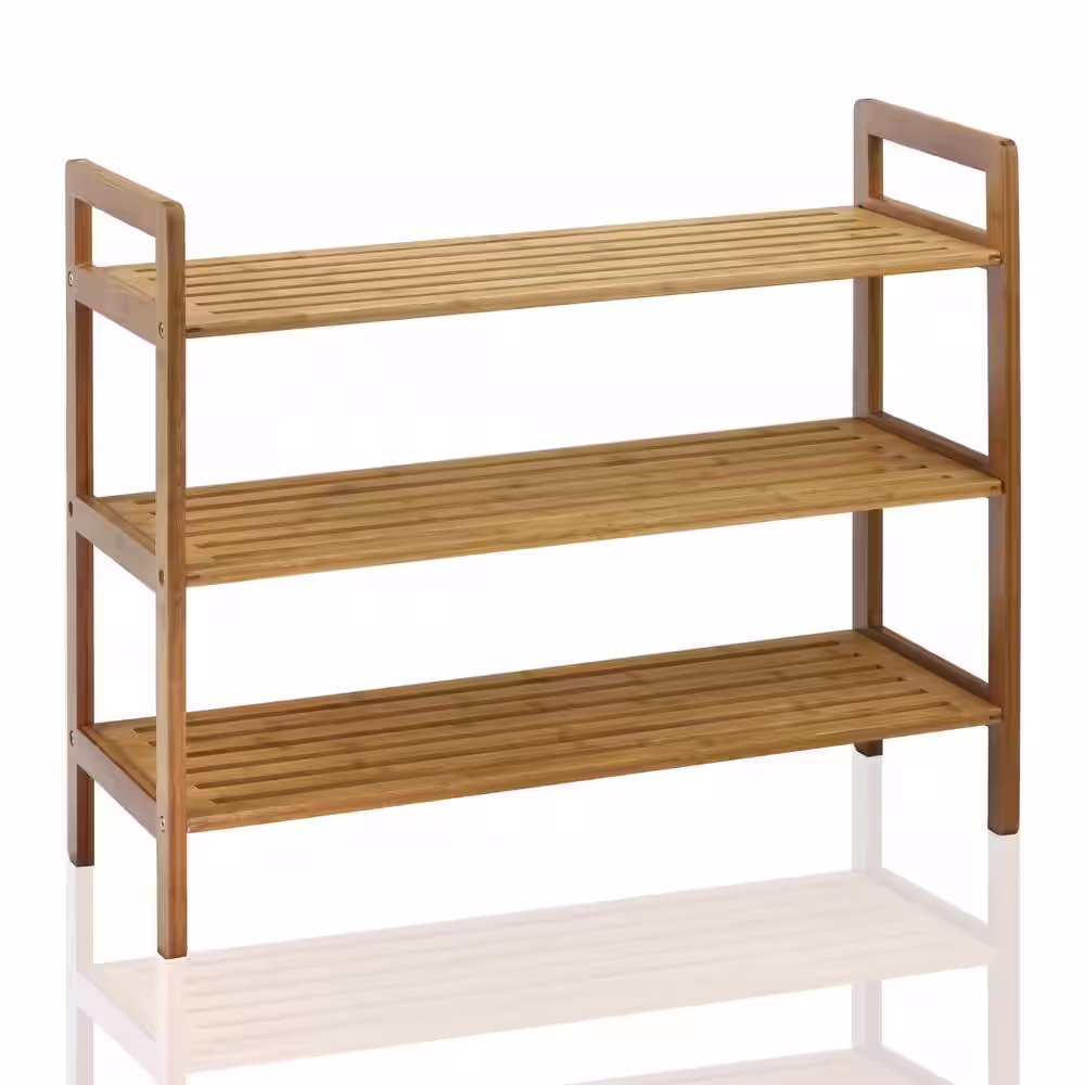 Oceanstar 23.5 in. H 12-Pair 3-Tier Brown Bamboo Shoe Rack