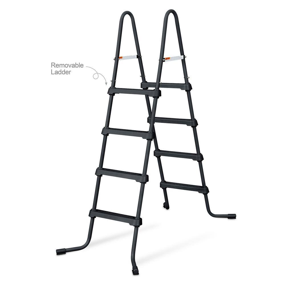 None 16 ft. Round 48 in. Deep Metal Frame Above Ground Pool, Dark Herringbone