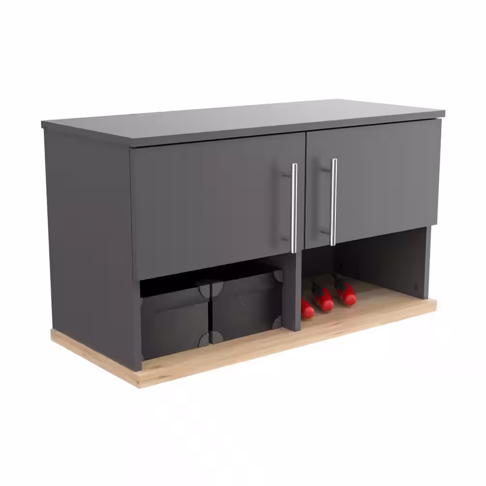 None KRATOS Ready to Assemble 31.5 in. W x 18.1 in. H x 13.7 in. D Garage Storage Freestanding Cabinet in Dark Gray/Maple