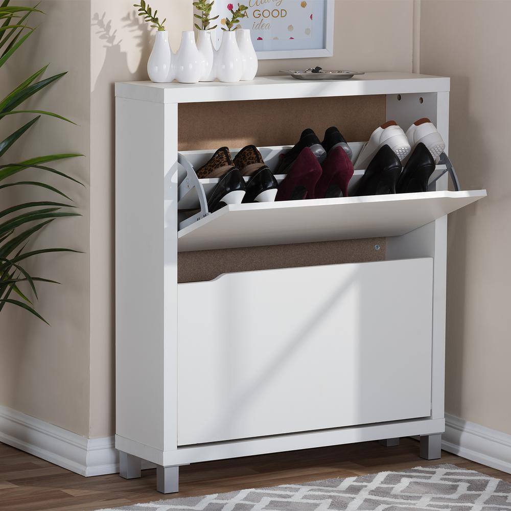 Baxton Studio 37 in. H x 31.1 in. W White Wood Shoe Storage Cabinet