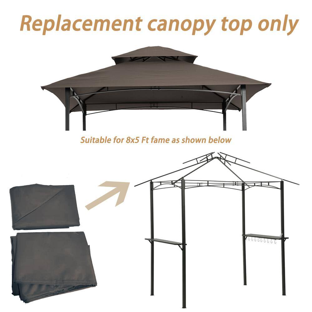 None 8 ft. x 5 ft. Brown Grill Gazebo Replacement Canopy, Double Tiered BBQ Tent Roof Top Cover