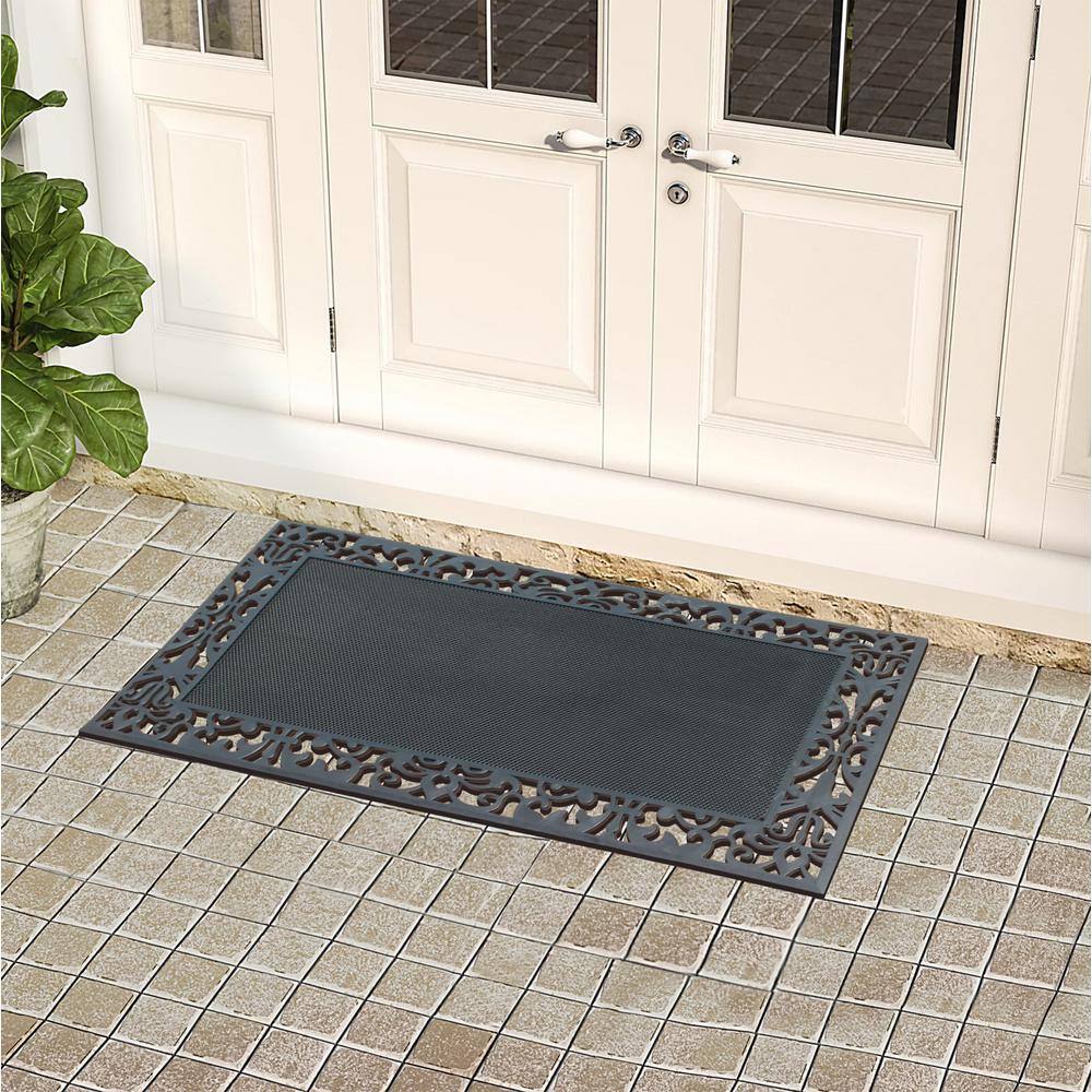 A1 Home Collections A1HC Paisley Border Black 30 in. x 48 in. Rubber Pin Mat Heavy Duty Double Door Mat