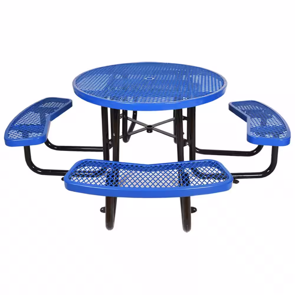 Tatayosi 85 in. x 85 in. x 28.9 in. Round Outdoor Steel Picnic Table Blue, with Umbrella Pole