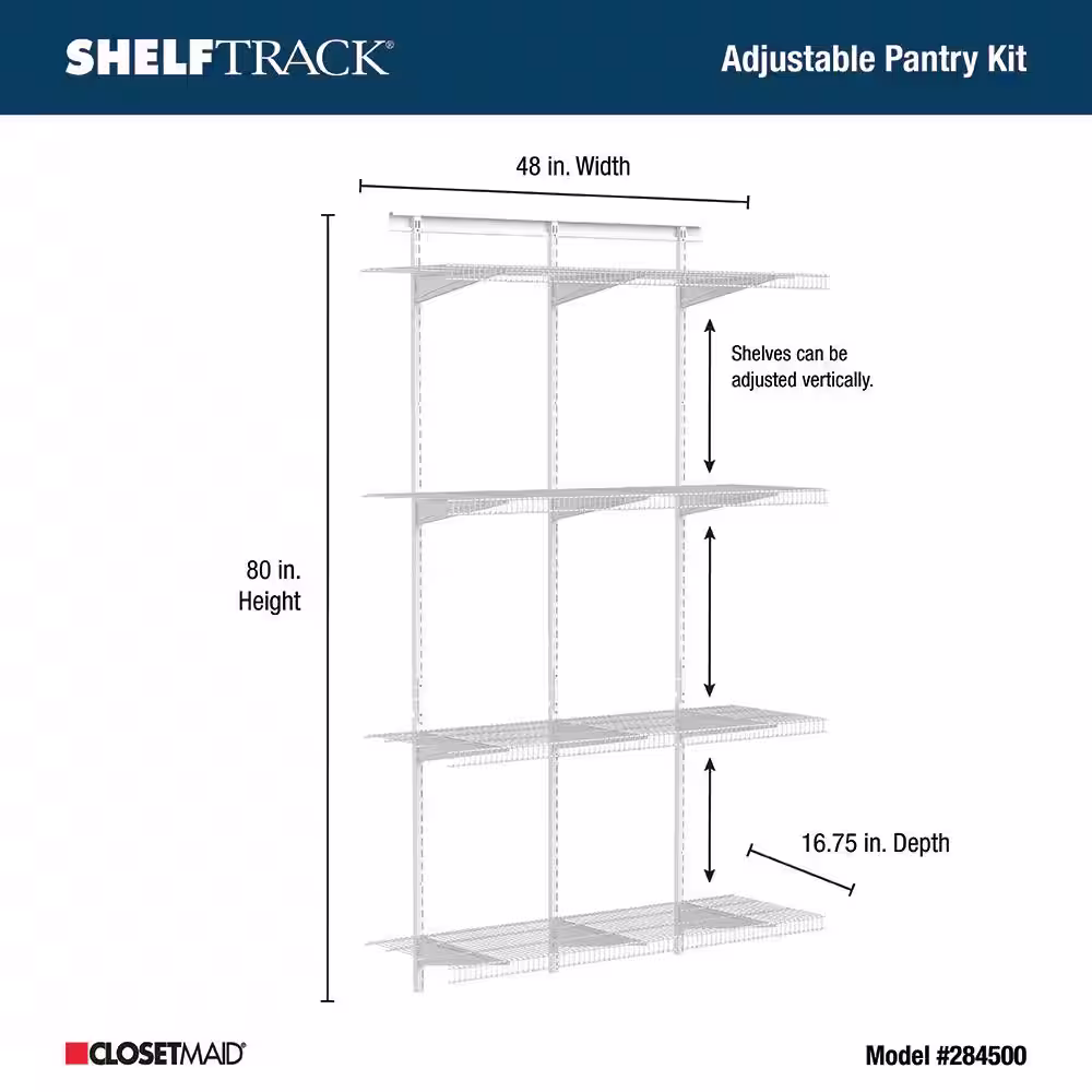 ClosetMaid ShelfTrack 16.75 in. D x 48 in. W x 80 in. H White Wire Utility Steel Closet System Kit