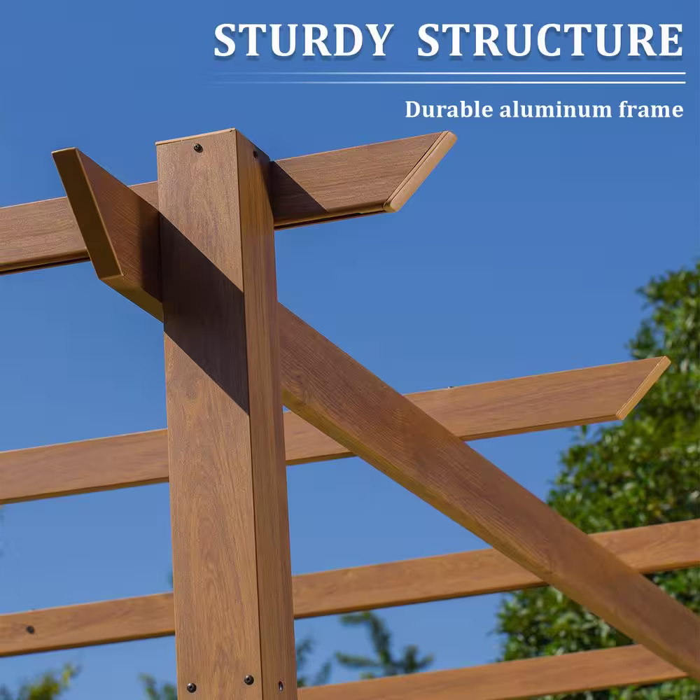 BANSA ROSE 9 ft. x 13 ft. Wood-Looking Aluminum Frame Retractable Pergola with Weather-Resistant Canopy