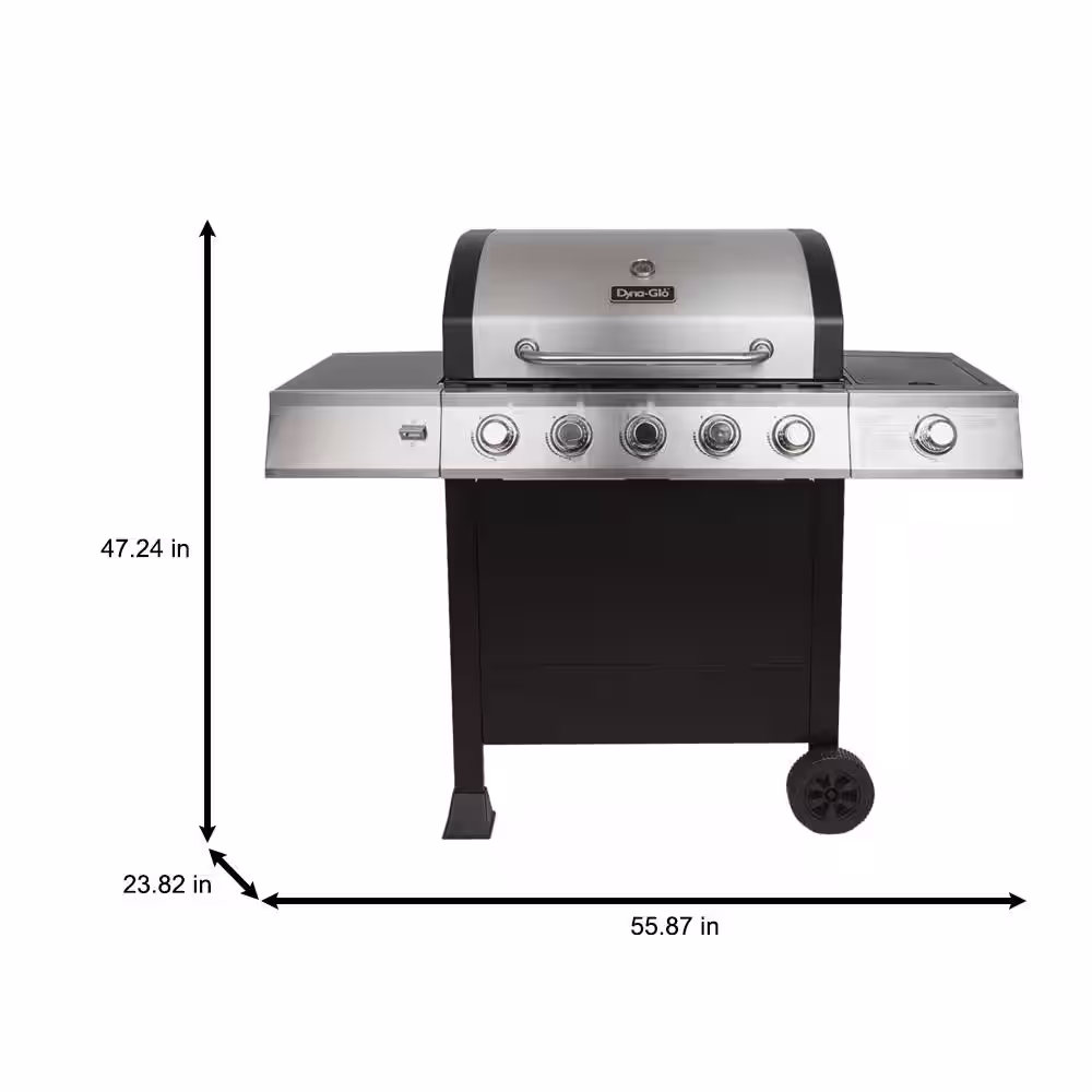 Dyna-Glo 5-Burner Open Cart Propane Gas Grill in Stainless Steel with Side Burner