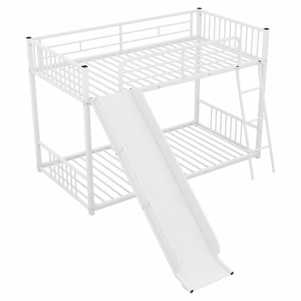 Harper & Bright Designs White Twin over Metal Bunk Bed with Slide
