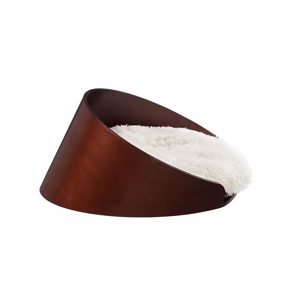 None Kuai Bent Wood Faux Fur Dark Brown Cat Bed Small