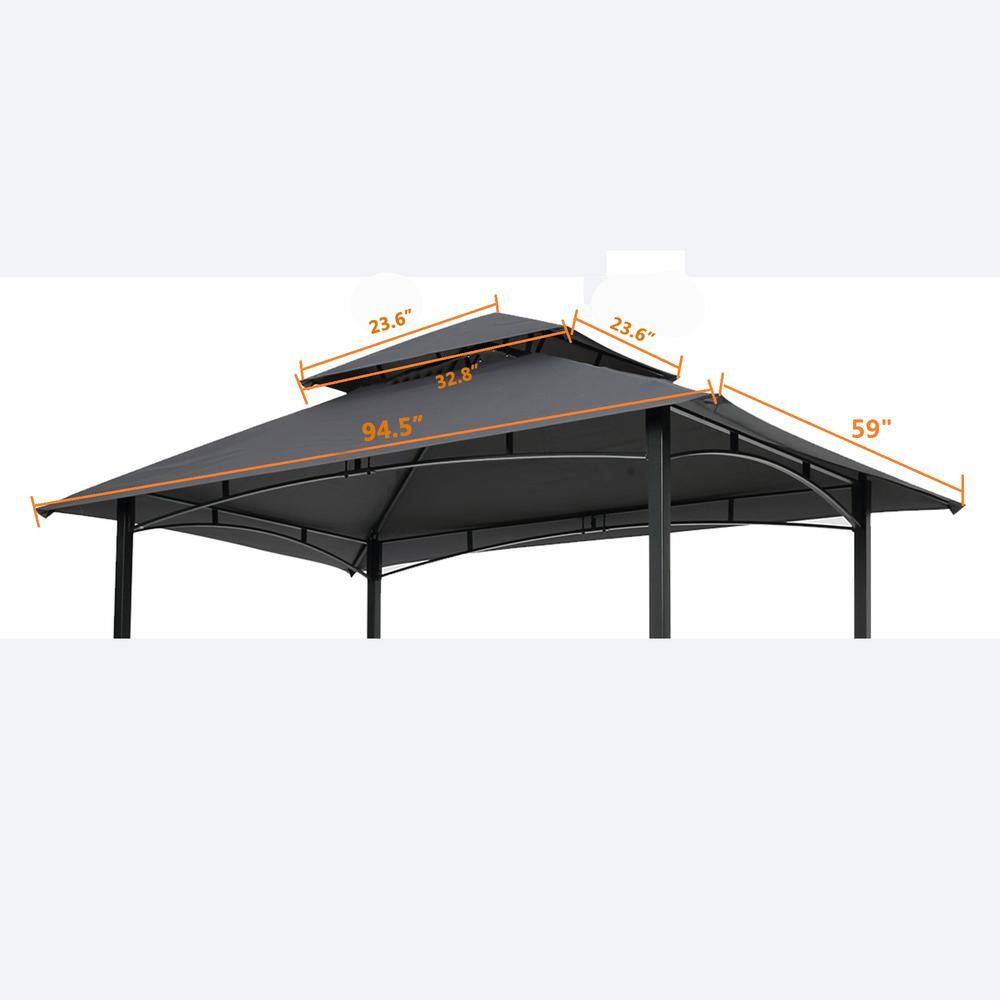 None 8 ft. x 5 ft. Gray Grill Gazebo Replacement Canopy, Double Tiered BBQ Tent Roof Top Cover