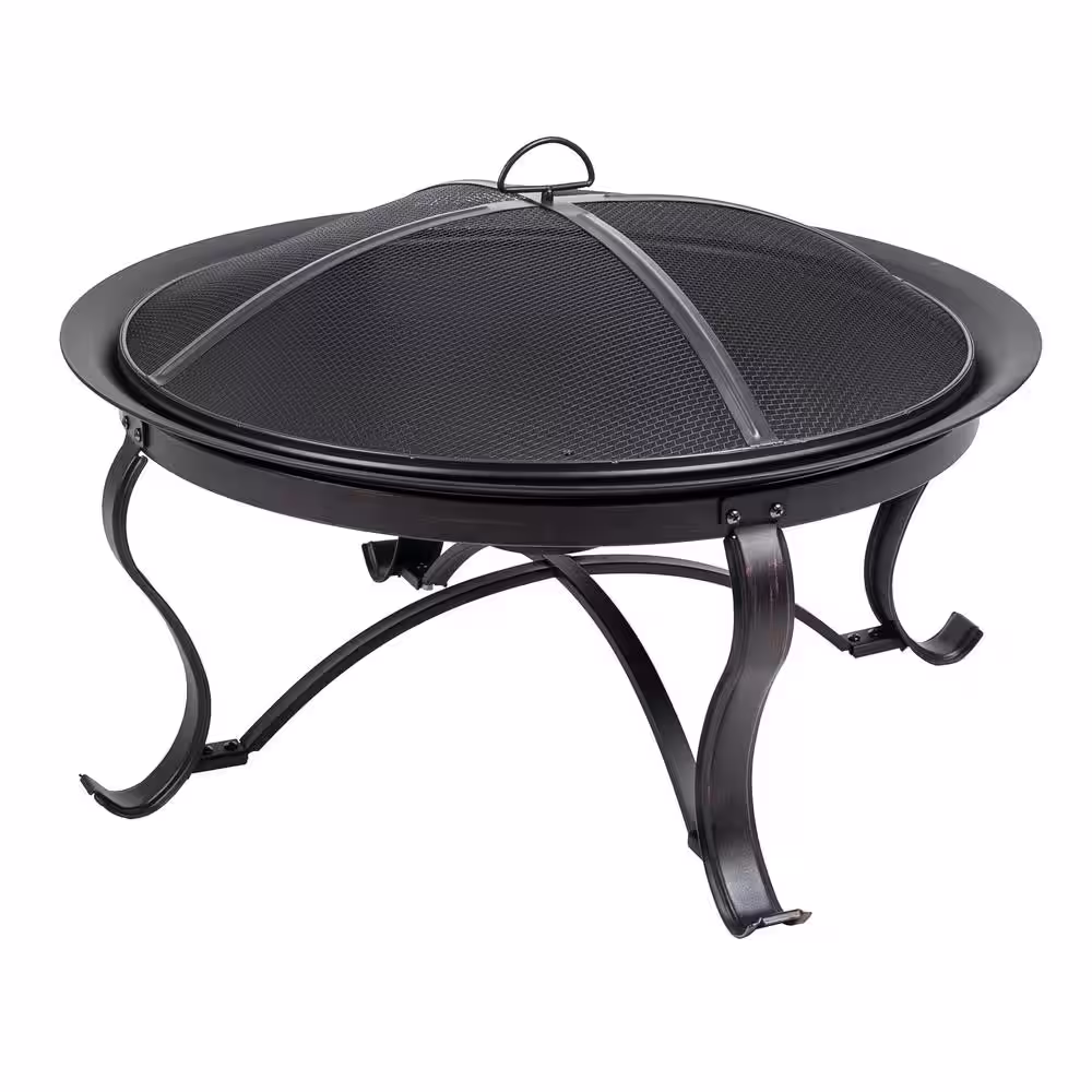 Hampton Bay Sadler 30 in. x 19 in. Round Steel Wood Burning Fire Pit in Rubbed Bronze