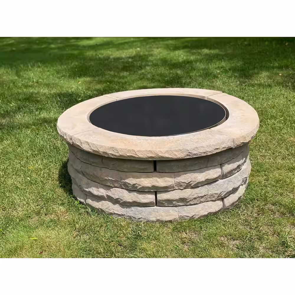 Nantucket Pavers Ledgestone 47 in. x 18 in. Round Concrete Wood Fuel Fire Pit Ring Kit Tan Variegated