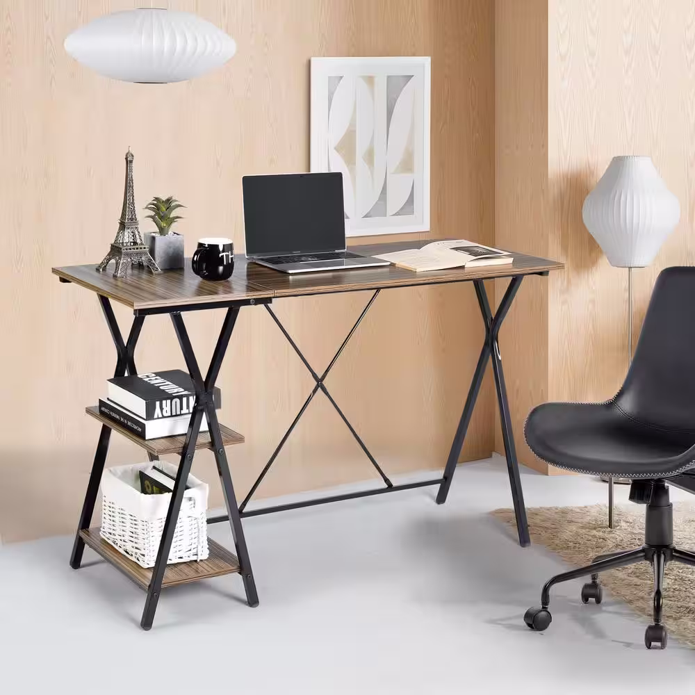 Homy Casa Maddie 47 in. Brown Manufactured Wood Computer Writing Desk with 2 Shelves