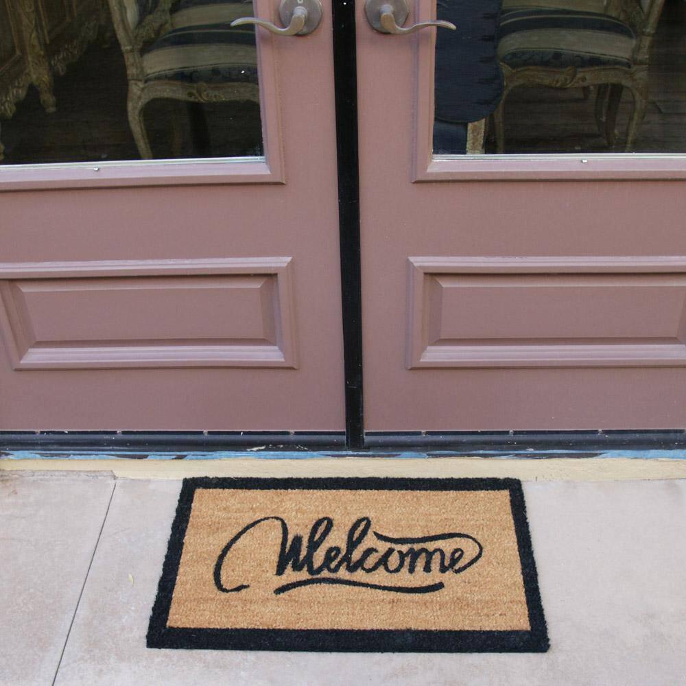 Rubber-Cal Modern Ribbon Script 18 in. X 30 in. Coir Welcome Mat