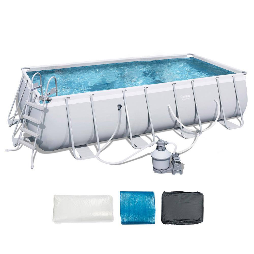 Bestway 18 ft. x 9 ft. Rectangular 48 in. D Hard Side Frame Above Ground Pool Set and Surface Skimmer