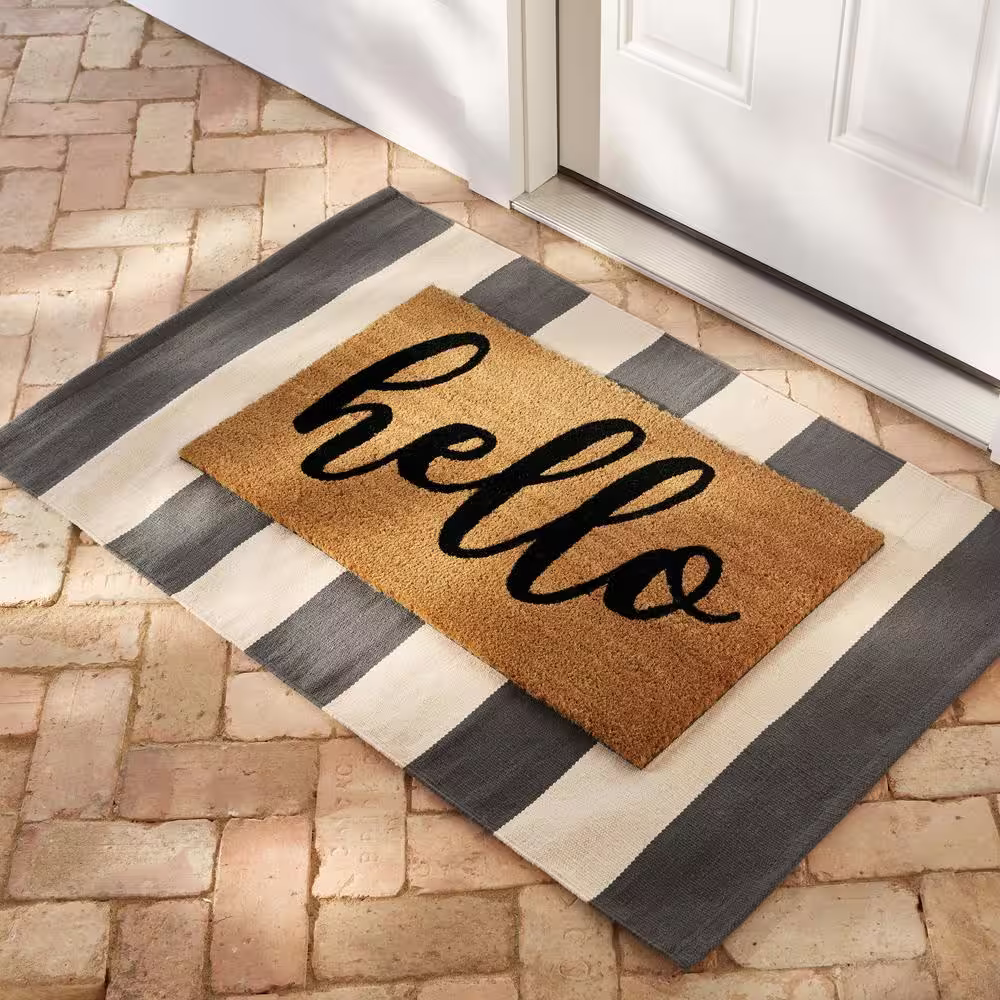StyleWell Hello 18 in. x 30 in. PVC Printed Coir Door Mat