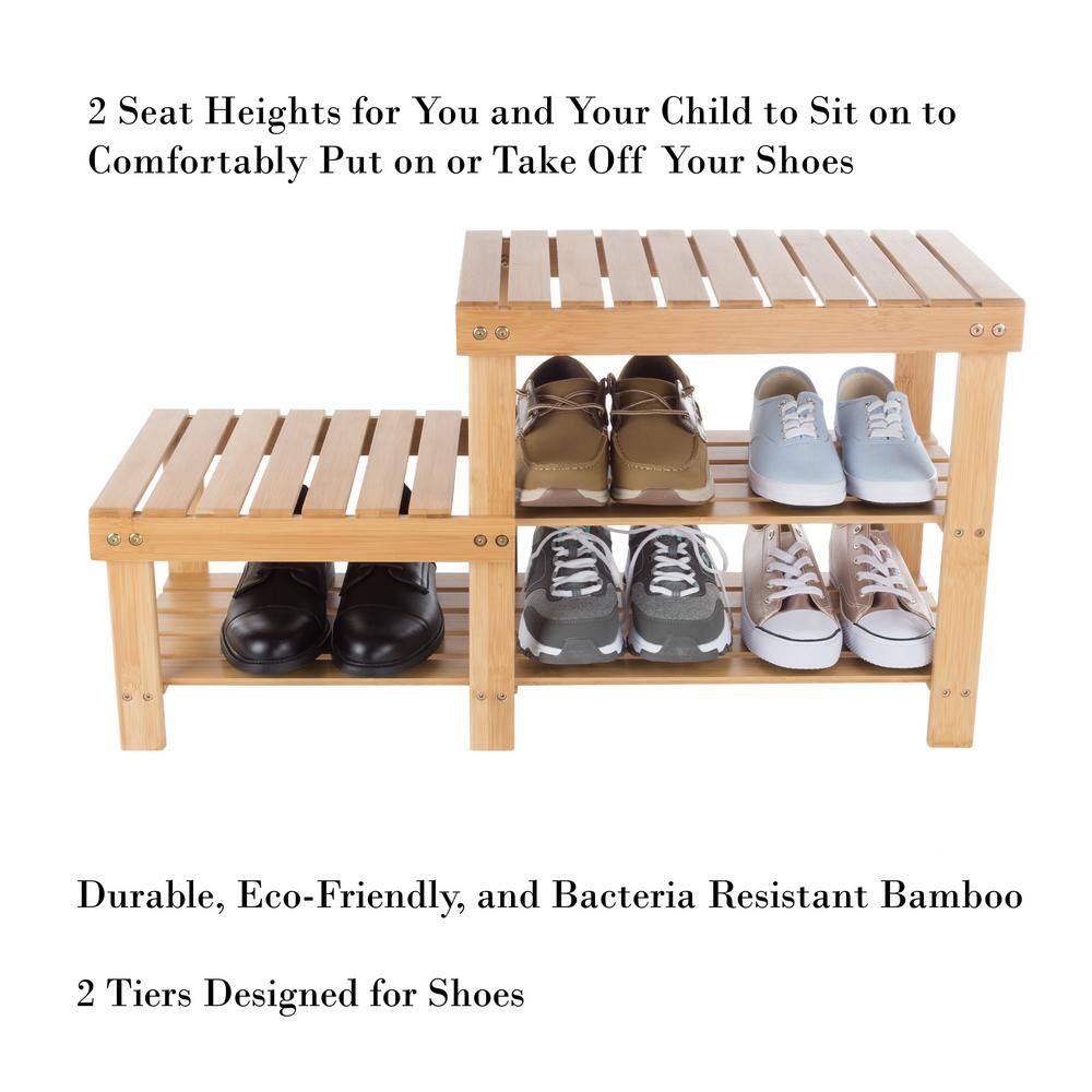 None 18.25 H 5-Pair 3-Tier Brown Bamboo Shoe Rack