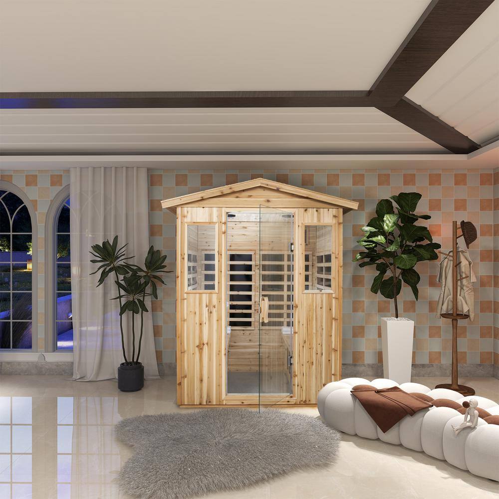 None 4-Person Hemlock Sauna Room with LED Reading Lights