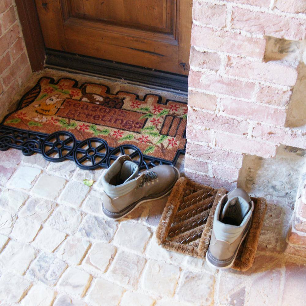 Rubber-Cal Herringbone Tan 12 in. x 13 in. Coir Boot Scraper Mat